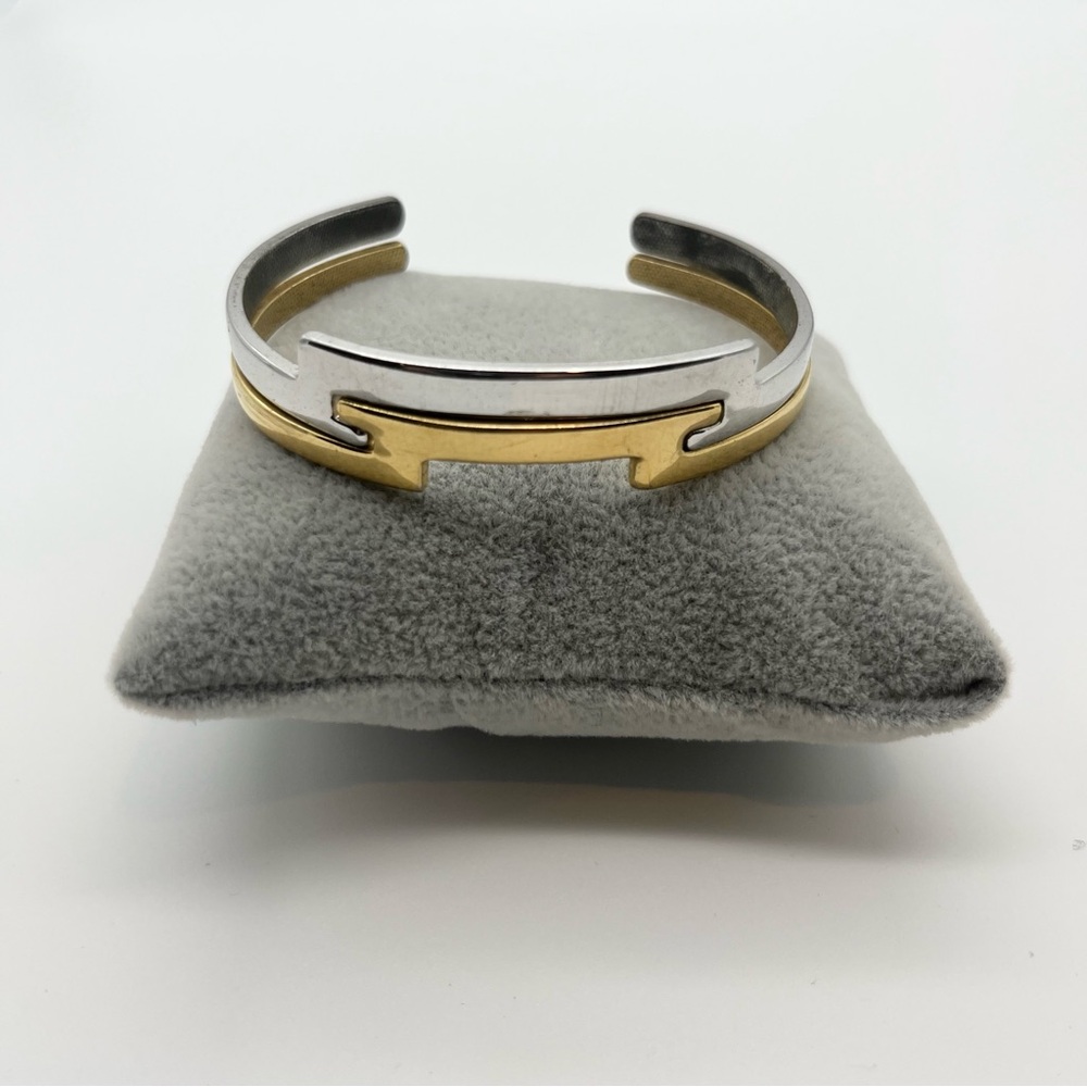 Vintage Signed Avon 1977 Counterparts Interlocked Mixed Metal Bracelet Cuff